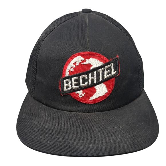 Vintage Bechtel Snapback Mesh Back Trucker Hat Black Patch Logo Made USA
